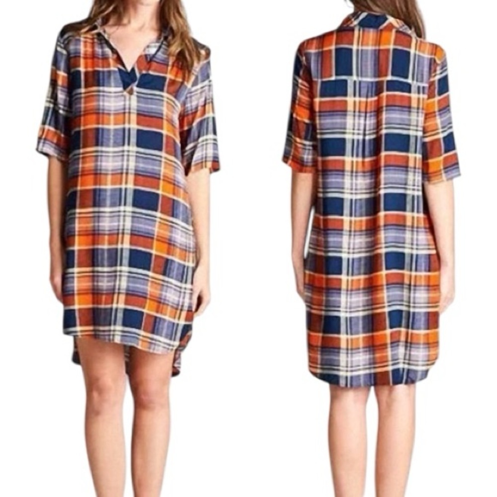 Boutique Lightweight Half Sleeve Plaid Shift Dress M
